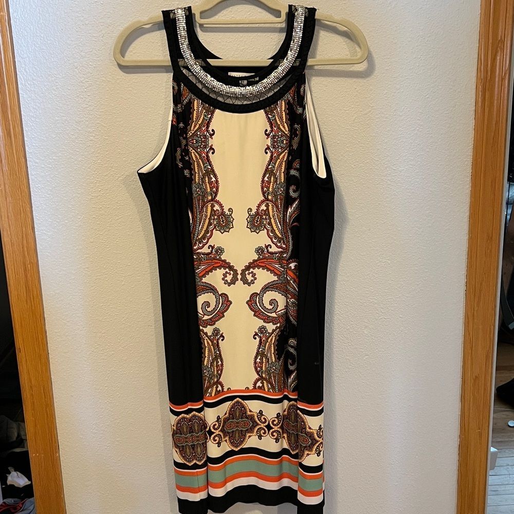 Sandra Darren Black and Cream Paisley Dress